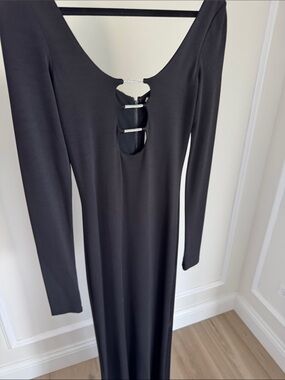 Alice + Olivia NWT Black Long-Sleeve Maxi Dress with Rhinestone front Bars